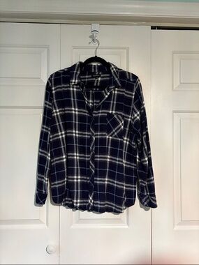 Well Worn Navy and White Plaid Shirt